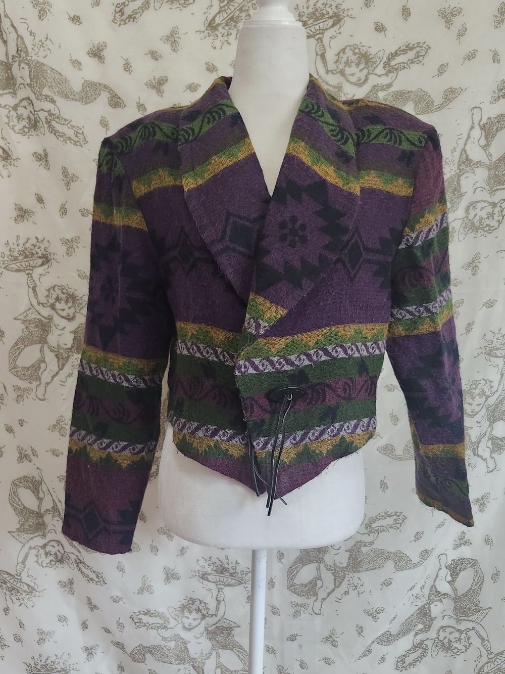 VINTAGE 90s Purple And Green South Western Cropped Jacket Sz L